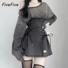 FiveFive Corset Dress Long Sleeve Women Aesthetic Y2k Fairy Goth Clothes Kawaii Bandage Bodycon Dresses Spring Autumn