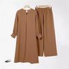 2024 Elegant Muslim Women's Two-Piece Set: Long Sleeve Shirt & Wide-Leg Pants with Side Slit