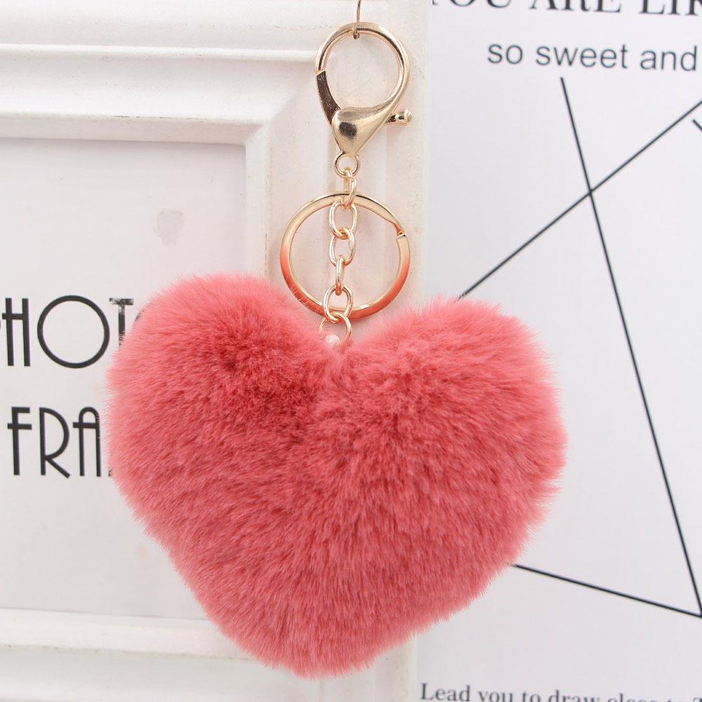 "Charming Heart-Shaped Rabbit Fur Keychain - Fashionable Fluffy Accessory for Ladies' Bags"