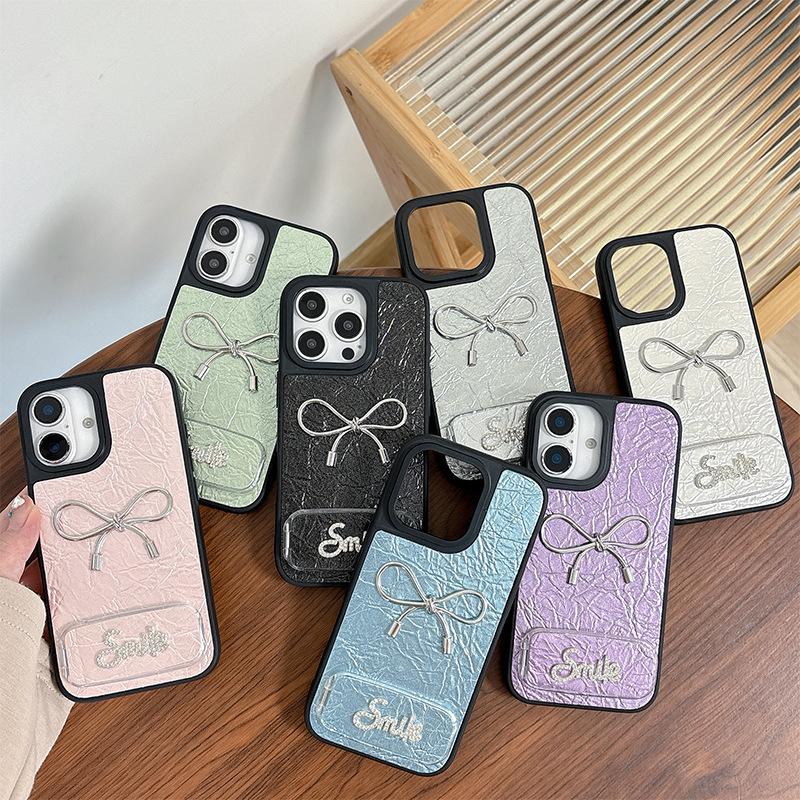 Зеркальный кожаный чехол для телефона в форме банта со стразами для iPhone 16, Promax High-end 15, Niche для Apple 17