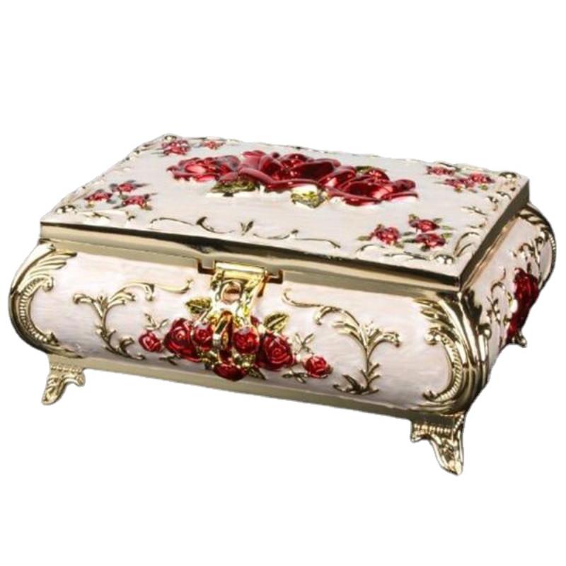 Винтажный чехол с резным декором в виде розы, модная металлическая шкатулка для драгоценностей, разноцветное эмалированное ожерелье, кулон, кольцо, подарок, сундук для хранения
