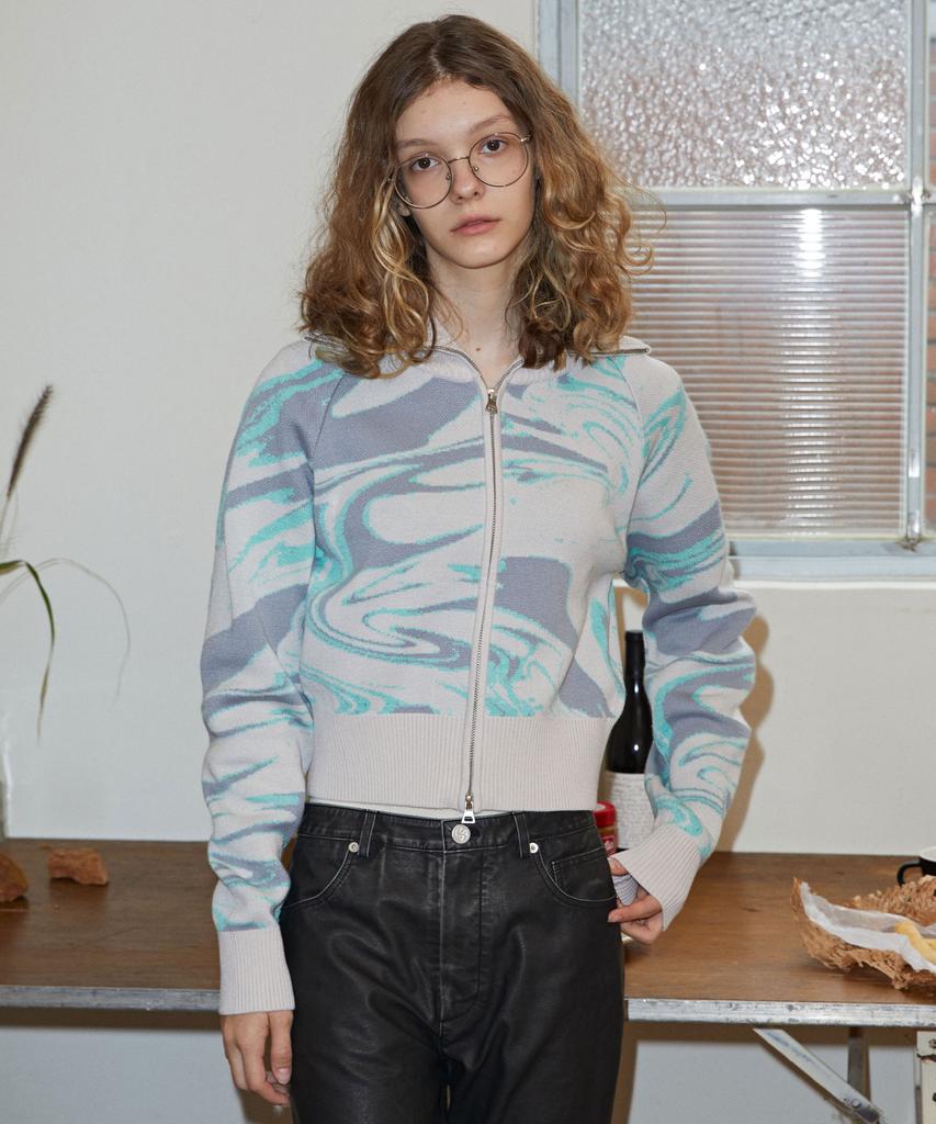 Seupakeullingpiseu Marble Zip-Up Sweater Grey
