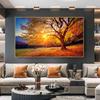 Golden Tree Sunset Fallen Leaves Autumn Landscape Canvas Painting Posters and Prints Wall Art Pictrue for Living Room Home Decor