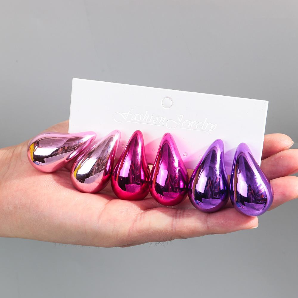 Extra Large 3pair Acrylic Chunky Waterdrop Earring Dupes for Women Metallic Color Teardrop Y2K Earring Hoops Jewelry Lightweight