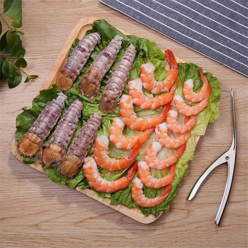 Premium Stainless Steel Shrimp Peeler Prawn Shrimp Fishing Knife Lobster Shell Remover Peel Device Kitchen Seafood Tools