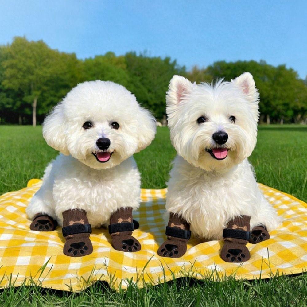 Anti-Slip Cozy Dog Socks Adjustable Band Anti-Scratch Noiseless Knitted Socks Strong Grip Anti-dirt Dog Paw Covers Wooden Floors