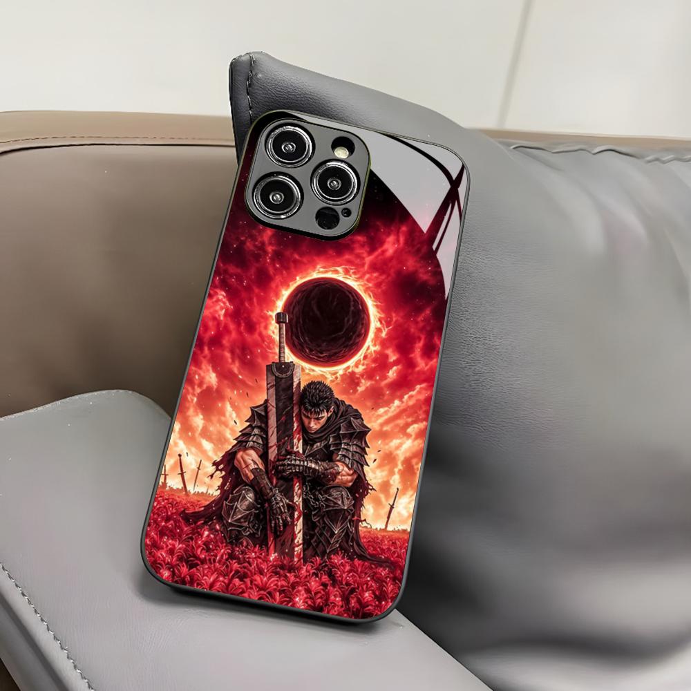 Чехол для телефона с аниме Berserk для Iphone 17 Air 16 15 14 12 11 13 Pro Max Mini X Xr Xs Puls Черный Стеклянный Чехол