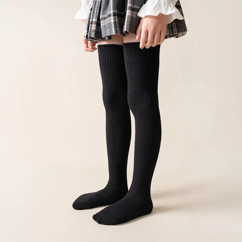 1 пара новых модных носков-чулок для детей, простые однотонные гольфы, осенне-зимние теплые утолщенные носки