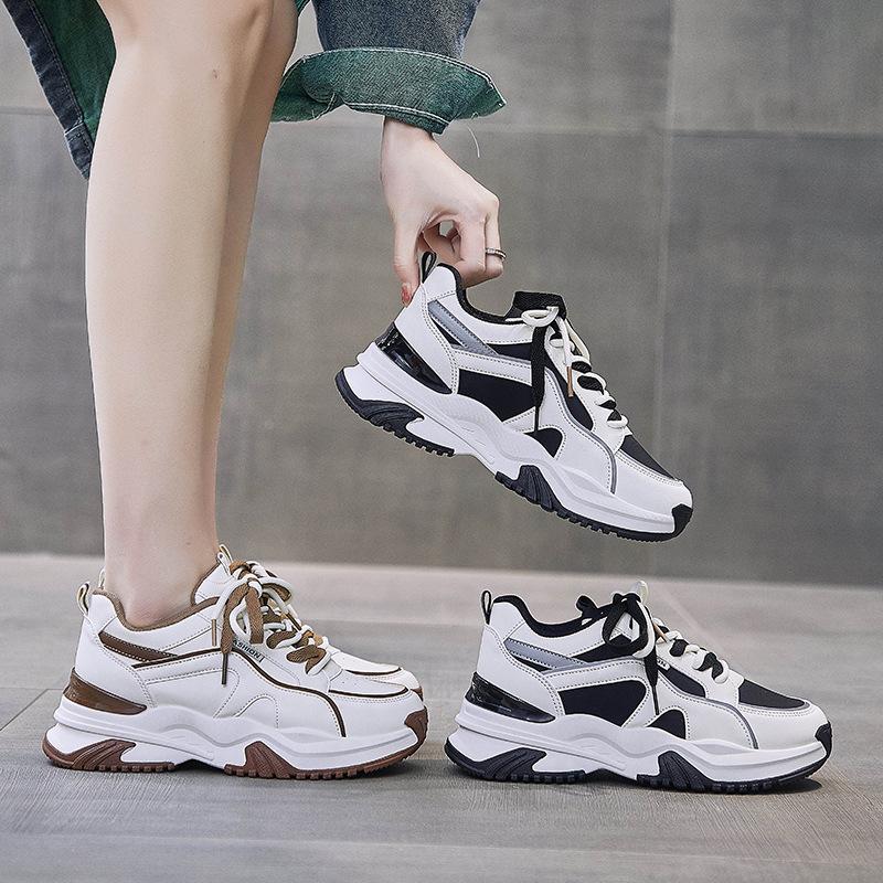 2024 Весна Женские Кроссовки на Массивной Моде Кожаные Повседневные Спортивные Туфли На Платформе Для Девочек Увеличивающие Рост Спортивные Туфли
