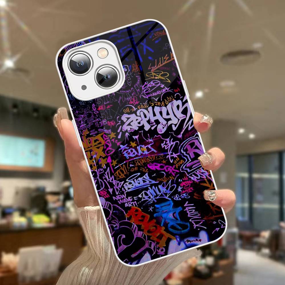 Крутая Черная Граффити Защитная Крышка из Закаленного Стекла для iPhone 14 13 12 Mini 11 Pro XS Max X XR 14 Plus