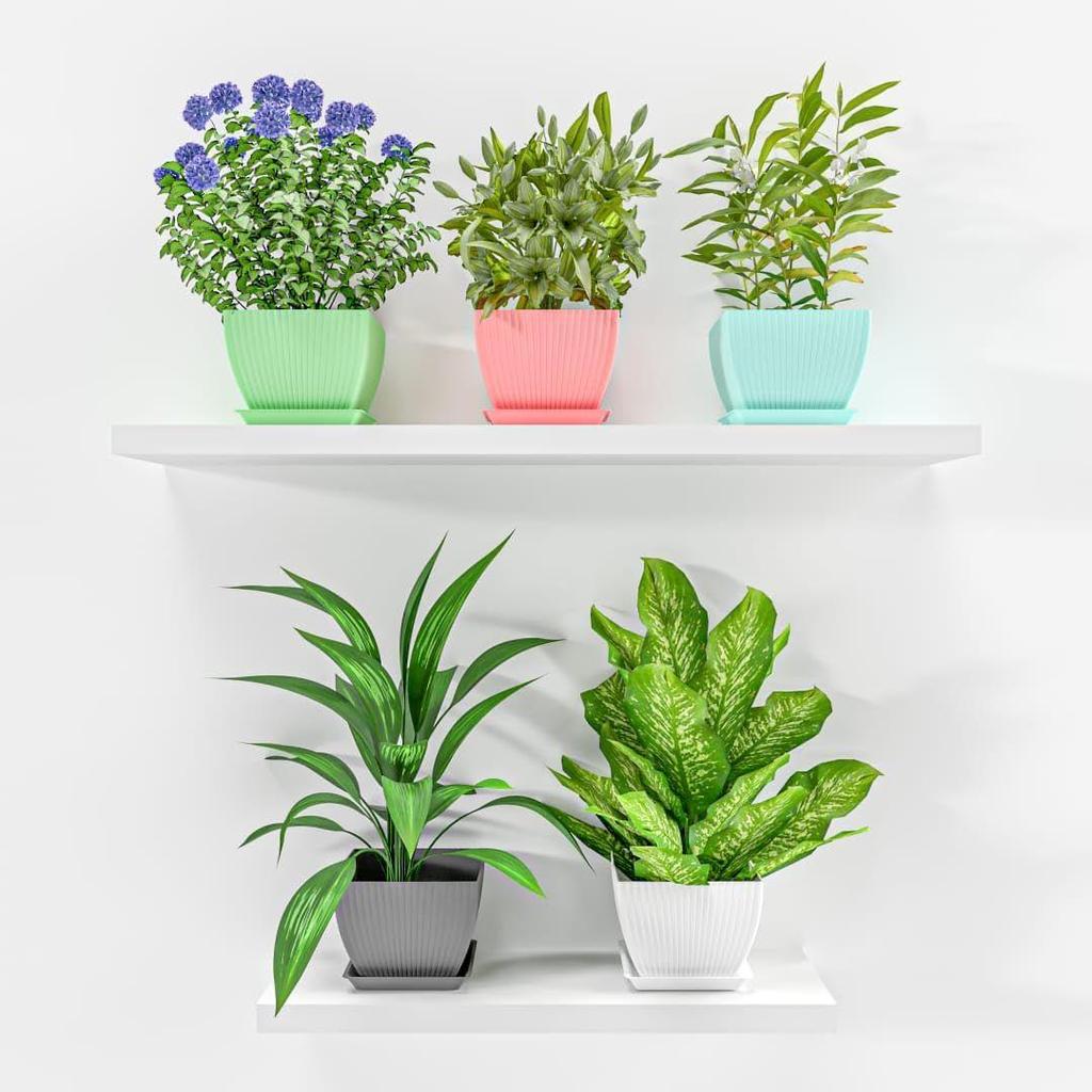 Пластиковые круглые цветочные горшки для домашних растений, террасы, сада и т. д. | Упаковка из 05 штук | Разноцветные | Подходят для домашних комнатных и уличных садовых растений