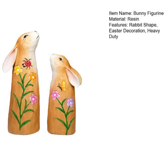 1 Pair Easter Bunny Figurine Carving Flower Butterfly Ladybird Rabbit Statue Animal Sculpture Holiday