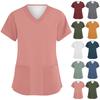 Women's Fashion V-neck Short Sleeve Workwear With Pockets Printed Tops