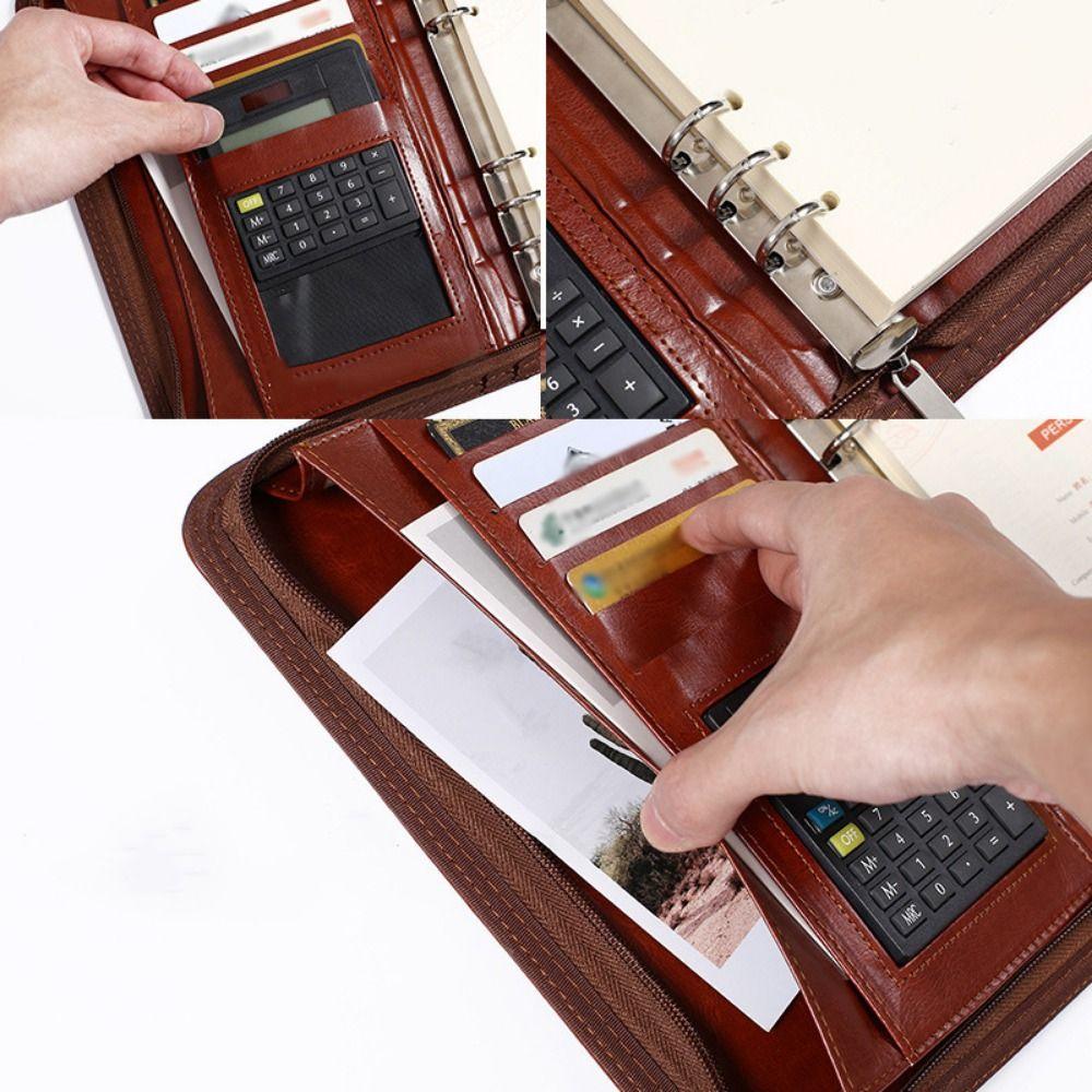 Portable Portfolio Binder 6-Ring Business Notebook Memo Book File Folder Document Storage