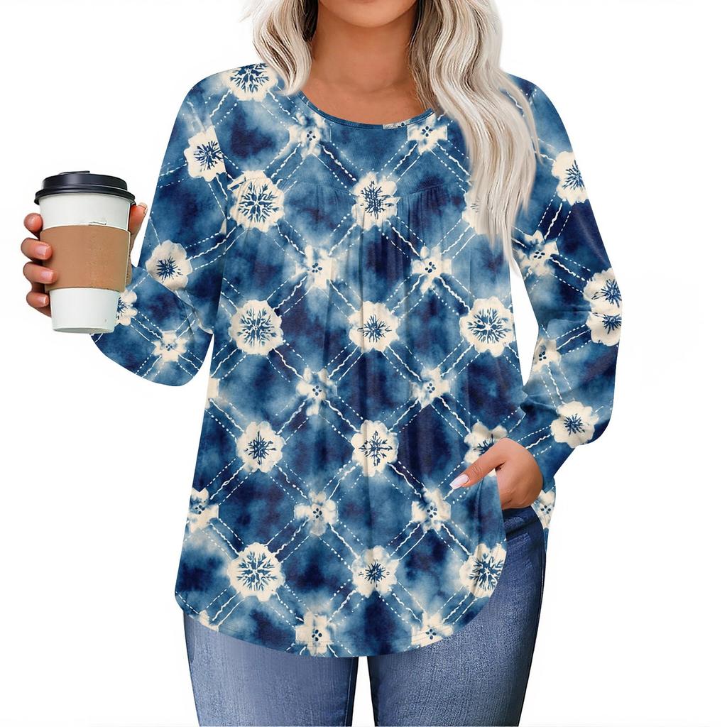 Womens Plus Size Tops Long Sleeve Shirts Round Neck Flowy Tunic Casual Loose Blouse L-5X