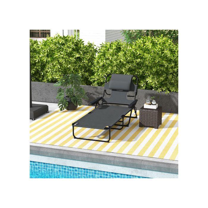 Chaise longue de jardin - MUVOE - Dossier réglable - Pliable - Résistante aux intempéries