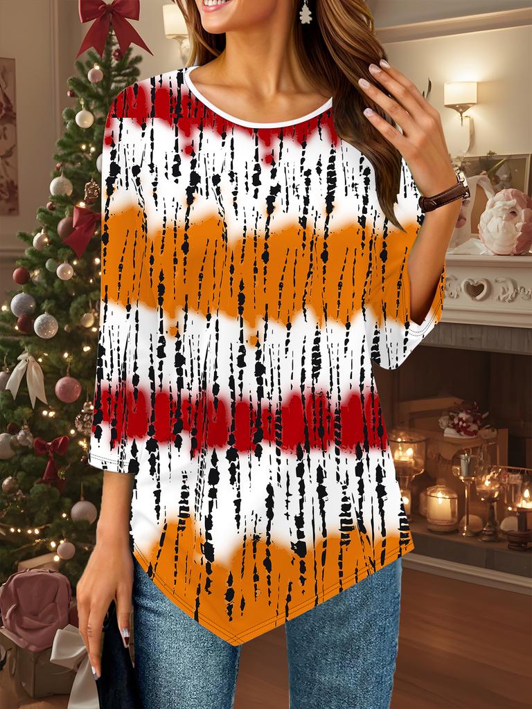 Женская свободная футболка с круглым вырезом и рукавом три четверти, 3D геометрический узор