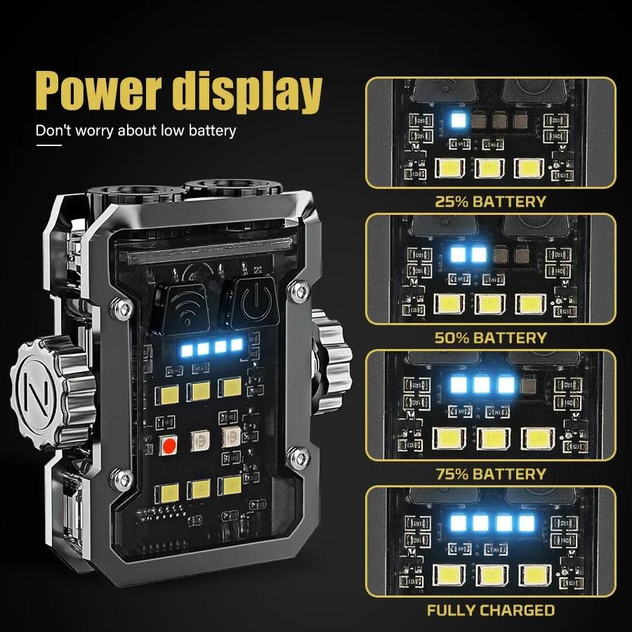 Portable LED Flashlight Mini Finger Gyroscope 6 Lighting Mode Type-c Rechargeable Torch Outdoor Camping Emergency Work Lamp