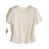 Big Factory Order! Double-Sided Pleat Round Neck Stretch Cotton Yarn Beads Round Neck Solid Series Women 2025 Summer T-shirt Close Your Eyes