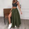 Women Round Neck Vest Elegant Women's Top Skirt Set with High Waist Split Maxi Skirt Sleeveless Crop Top Belt Solid Color