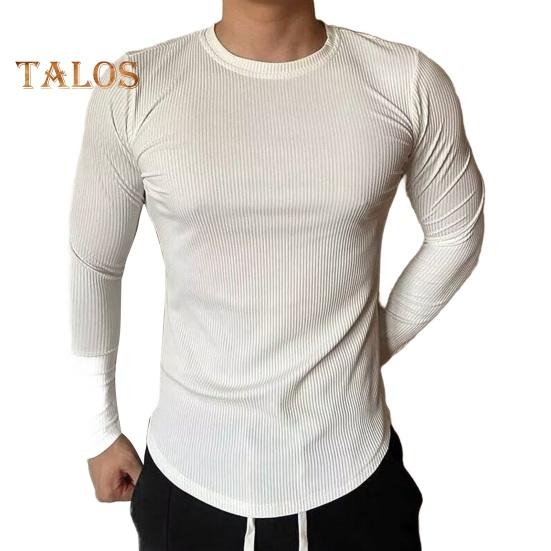 Мужской спортивный топ Slim Fit Высокая эластичность Полосатая текстура Круглый вырез Быстросохнущий Длинные рукава Slim Fit Компрессионный Коррекция фигуры Тренажерный зал Бег