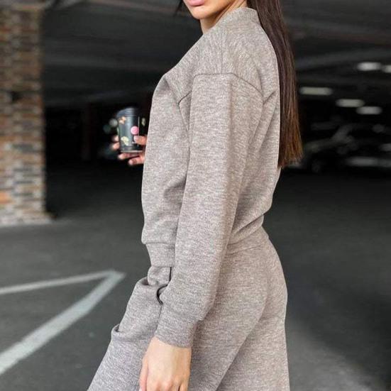 2 Pcs/Set Women Shirt Pants Set V Neck Single-breasted Long Sleeves Knitted Loose Top Drawstring Elastic