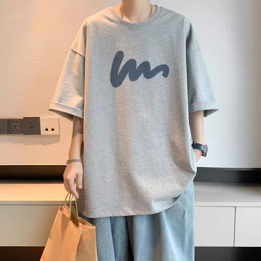 Летняя мужская футболка со средними рукавами и круглым вырезом, свободный крой, размер плюс, однотонный, с принтом, средней длины, повседневный пуловер, повседневная домашняя одежда, спорт