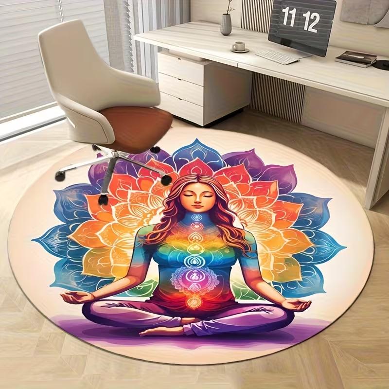 Chakra Meditation Yoga Mandala Round Floor Mat Yoga Studio Sofa Floor Mat Coffee Table Relax Space Decor Circle Rug