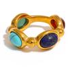 Stainless Steel Colorful Natural Stone Agate Cast Vintage Charm Ring 2023 Fashion 316l Jewelry for Women Textured Gift