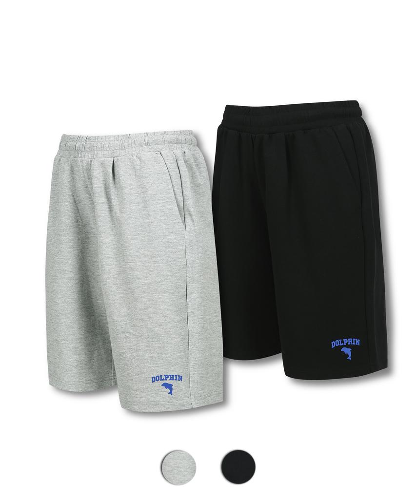 DOLPHIN WAVE APPAREL [2-Pack] Dolphin Arch Logo Silicone Print One-Pleat Sweat Shorts