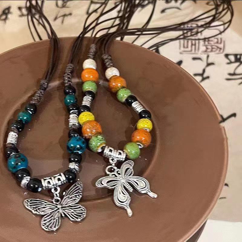 Винтажное китайское этническое ожерелье из бисера в виде бабочек — ретро, универсальная и стильная цепочка на ключицу для женщин.