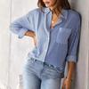 Women's Striped Button Down Shirt with Chest Pocket, Casual Long Sleeve Top