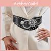 Retro Metal Waist Belt With Floral Water Digger Decor For Women Skirts Outerwear