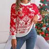 Vintage Christmas Print Long Sleeve Loose O Neck Knitwear Sweater Cardigan Top Autumn Winter