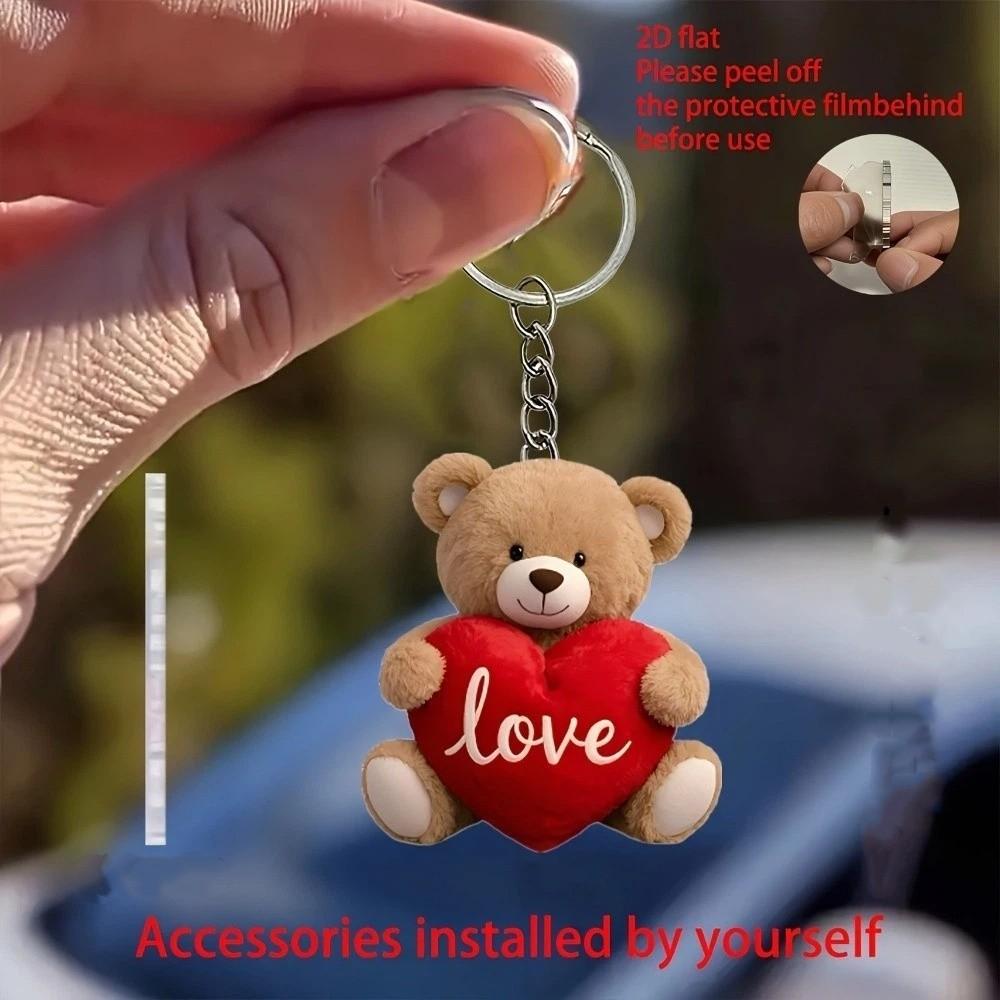 Mini Bear Heart Pendant Cute Little Bear Keychain Creative Bear Hanging Ornament Bag Key Decor
