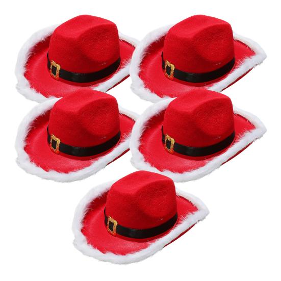 Ковбойская шляпа на рождественскую тематику, белая, с пушистой отделкой, из мягкого фетра, джазовая шляпа-цилиндр, регулируемая красная лента, шляпа для вечеринки