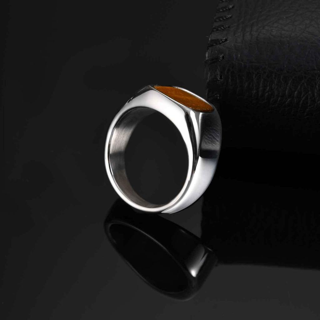 Квадратное кольцо из нержавеющей стали с тигровым глазом и металлическим блеском - Модный аксессуар для указательного пальца RC-620