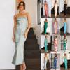 Women Spring Solid Color Sleeveless Strapless Dress Summer Casual One-Neck High Waist Backless Pencil Long Dresses S-XL