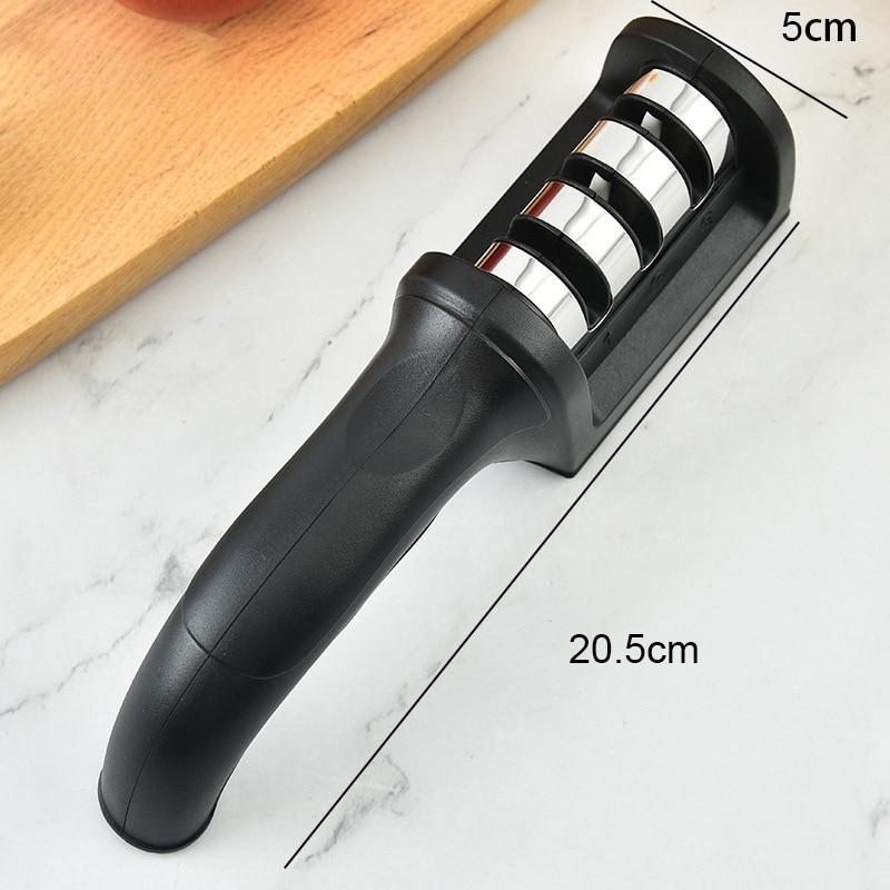 Kitchen 3/4-segmented Sharpener for Knives, Household Multifunctional Manual Three-targeted Black Grinding Stone