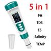 Цифровой тестер воды 5 в 1 PH/TDS/EC/Соль/Температура для бытовой питьевой воды, бассейна, гидропоники, аквариума