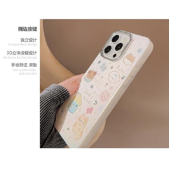 Cartoon doodle puppy and cat phone case suitable for Apple 15 Pro Max, iPhone 17 with hanging chain, 16 hard case, 13
