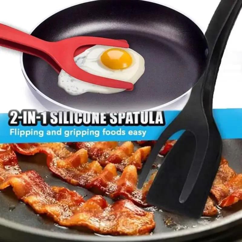 Multifunctional 2 In 1 Non Stick Cooking Tongs, Spatula Cooking Gadgets For Kitchen Utensils, Bread Egg Turners, 1pcs