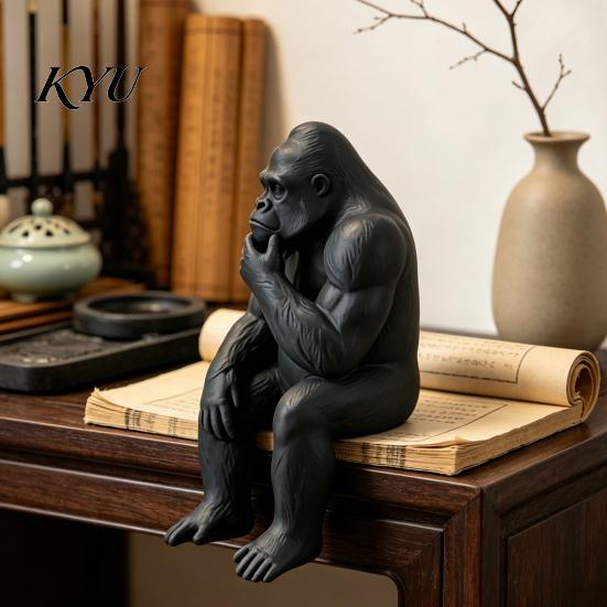 Office Bookshelf Decoration 3D Printed Thinking Gorilla Figurine, Mini Thinker Statue, Decorative Shelf Sitting Statue Modern Minimalist Sculpture for