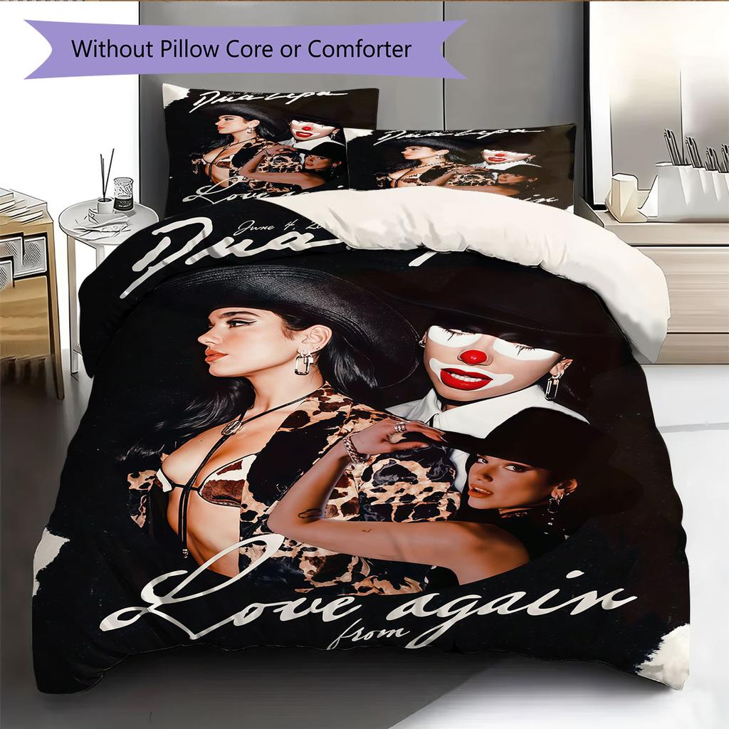 Dua Lipa Music Star Bedding Quilt Set Quilt Cover Pillowcase Home Decoration Birthday Gift (1 * duvet cover + 2 * pillowcase, without core)