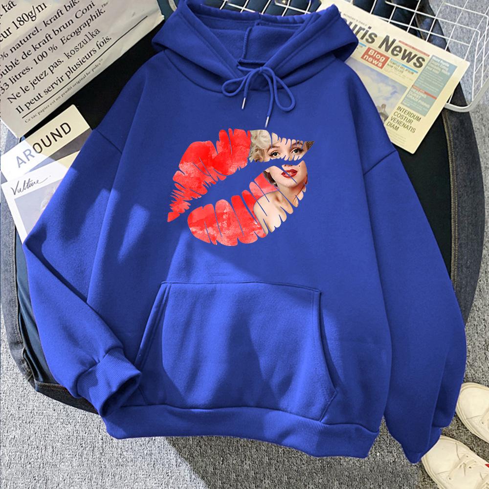 Графические толстовки с принтом губ Мэрилин Монро, модная толстовка для осени/зимы, винтажная одежда, милые пуловеры Moletom