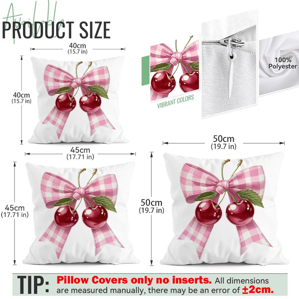 4Pcs Bow Cherry Print Single-Sided Cushion Cover For Living Room Bedroom Car Home Decor