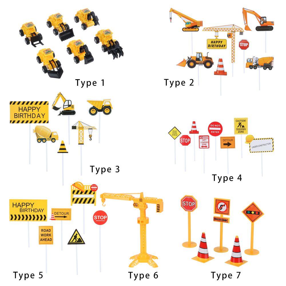 For Kids Boys Mini Cupcake Topper Construction Crane Road Sign Cake Topper
