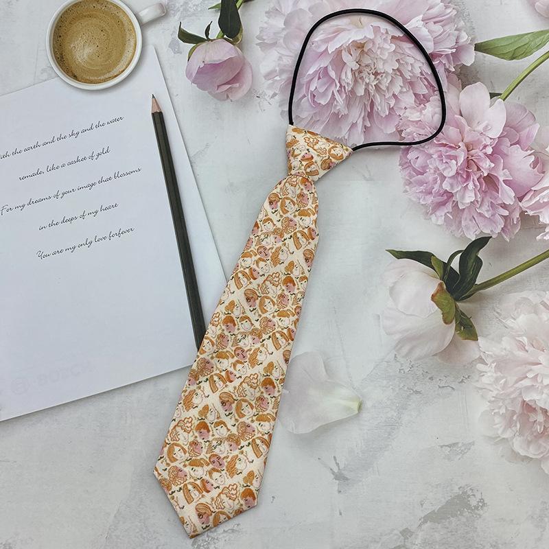 Homemade Small Tie Ins Short Cartoon Floral Printing Retro Chiffon Cute Personality Free Jk Women'S Tie Factory