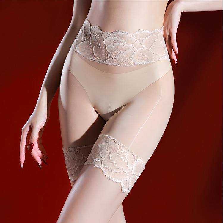 Очаровательные кружевные шелковистые прозрачные чулки-трусики средней посадки для мужчин и женщин