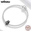 WOSTU 925 Sterling Silver Synthetic Enamel Black Cartoon Cat Charm Beads for Original 3mm Bracelets & Necklaces